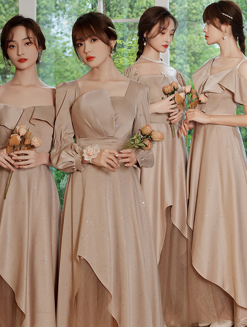 Chic Khaki Irregular Hem Bridesmaid Dress Formal Party Long Gown - FloraShe Chic Khaki Irregular Hem Bridesmaid Dress Formal Party Long Gown - FloraShe