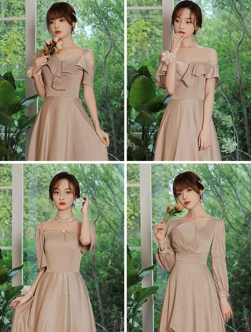 Chic Khaki Irregular Hem Bridesmaid Dress Formal Party Long Gown - FloraShe Chic Khaki Irregular Hem Bridesmaid Dress Formal Party Long Gown - FloraShe