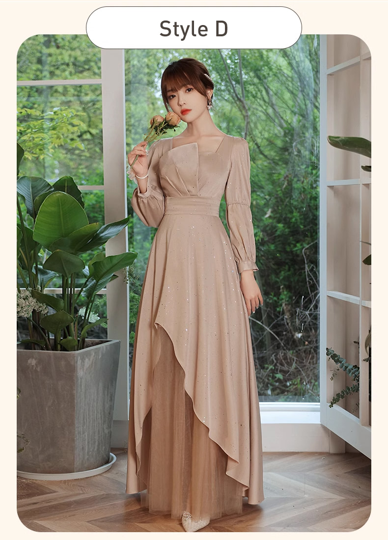 Chic Khaki Irregular Hem Bridesmaid Dress Formal Party Long Gown (Size: S, Style: Style A)