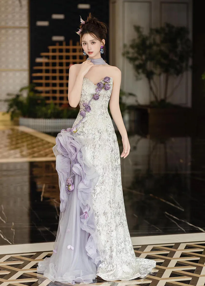 Chic-Soft-Lavender-3D-Floral-Strapless-Formal-Dress-Evening-Ball-Gown07