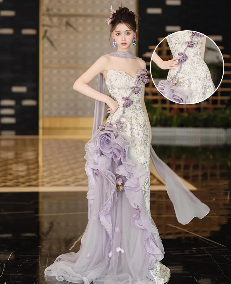 Chic-Soft-Lavender-3D-Floral-Strapless-Formal-Dress-Evening-Ball-Gown09