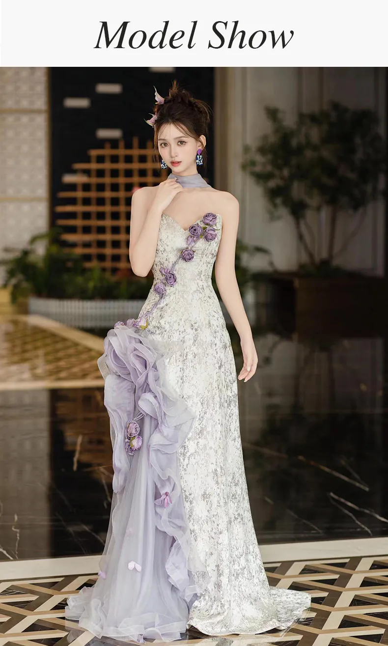 Chic-Soft-Lavender-3D-Floral-Strapless-Formal-Dress-Evening-Ball-Gown11