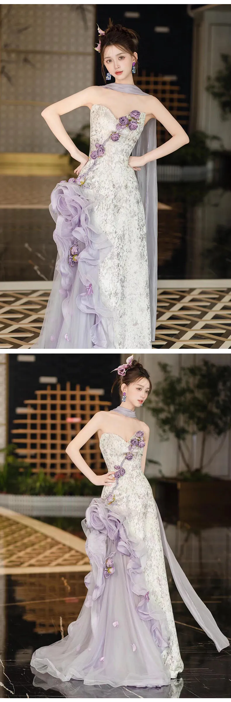 Chic-Soft-Lavender-3D-Floral-Strapless-Formal-Dress-Evening-Ball-Gown12