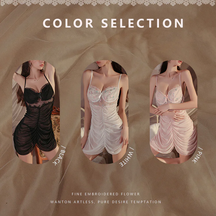 Comfy-Sexy-Sheer-Mesh-Lace-Ruched-Babydoll-Camisole-Nightgown11