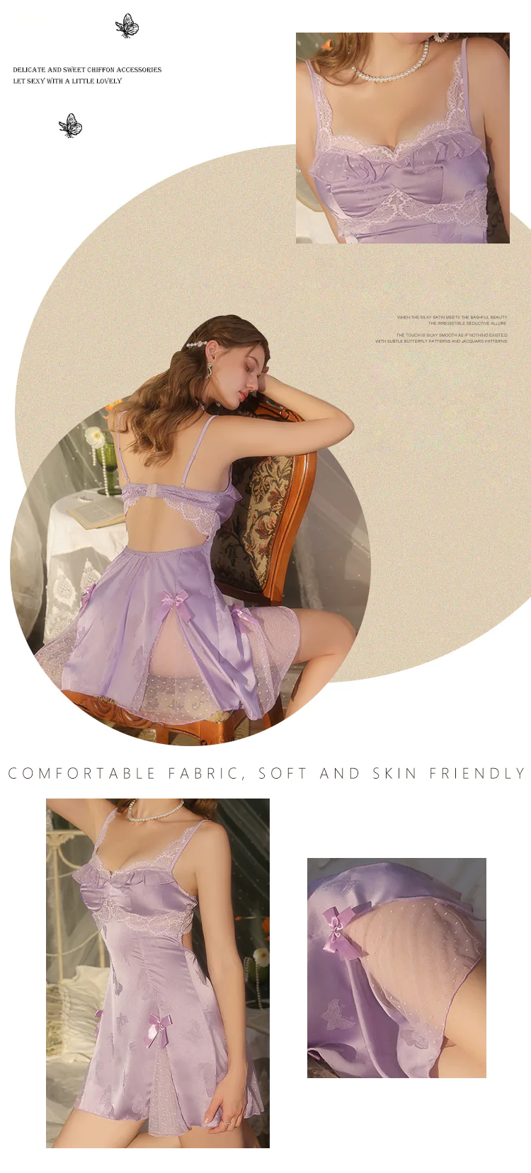 Deep-V-Neck-Pure-Desire-Silky-Satin-Lace-Chemise-Babydoll-Nightgown10