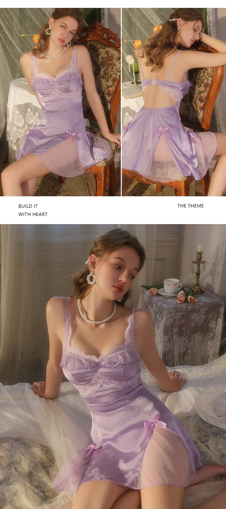 Deep-V-Neck-Pure-Desire-Silky-Satin-Lace-Chemise-Babydoll-Nightgown13