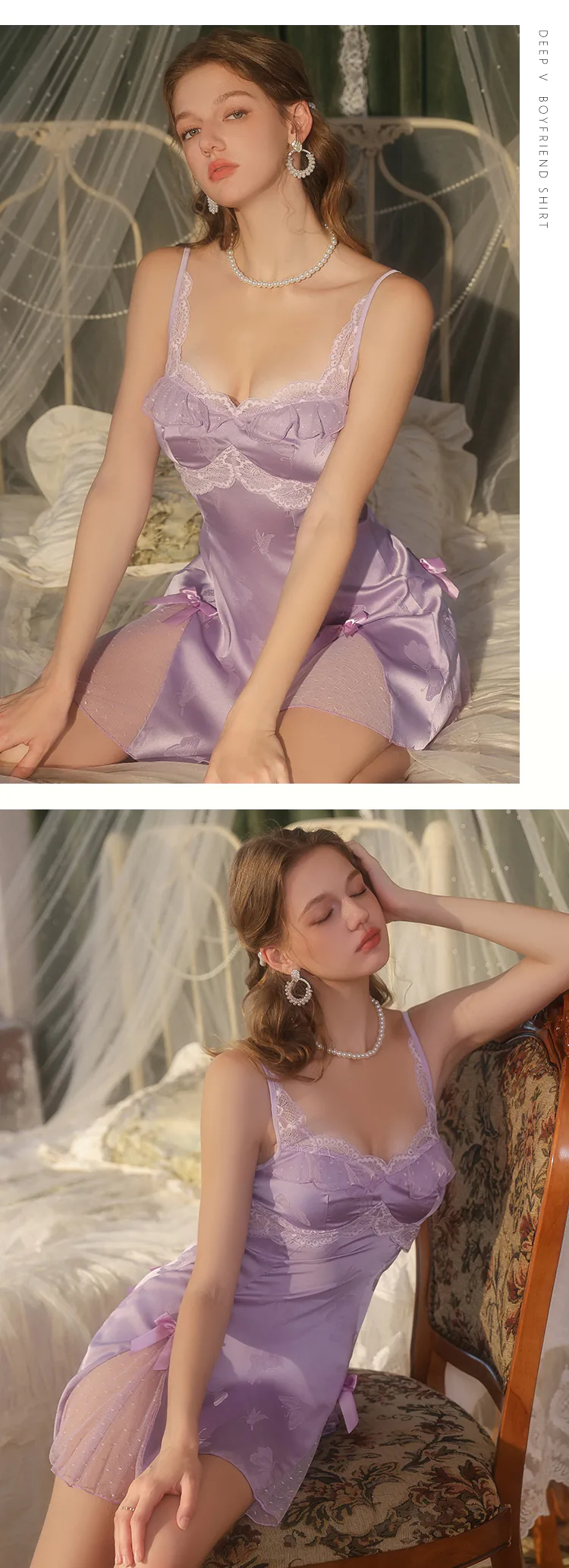 Deep-V-Neck-Pure-Desire-Silky-Satin-Lace-Chemise-Babydoll-Nightgown14