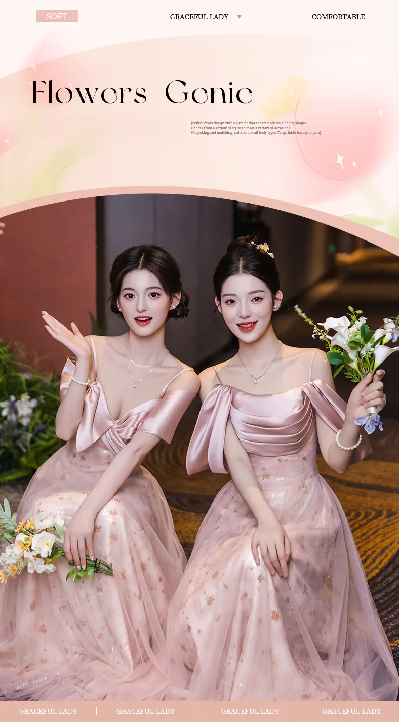 Dreamy A Line Blush Pink Tulle Glitter Bridesmaid Dress Wedding Party Gown11