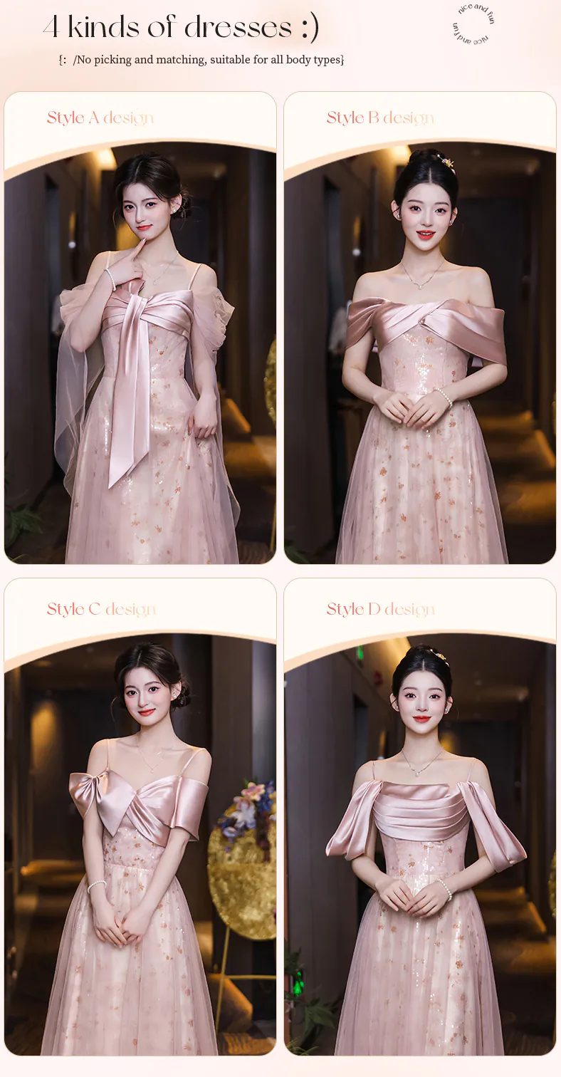 Dreamy A Line Blush Pink Tulle Glitter Bridesmaid Dress Wedding Party Gown14