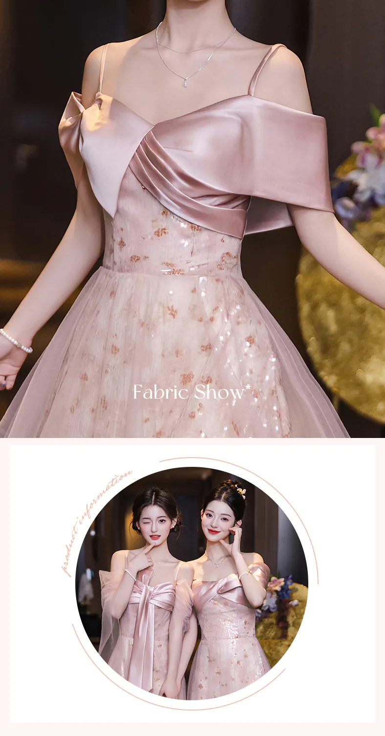 Dreamy A Line Blush Pink Tulle Glitter Bridesmaid Dress Wedding Party Gown15