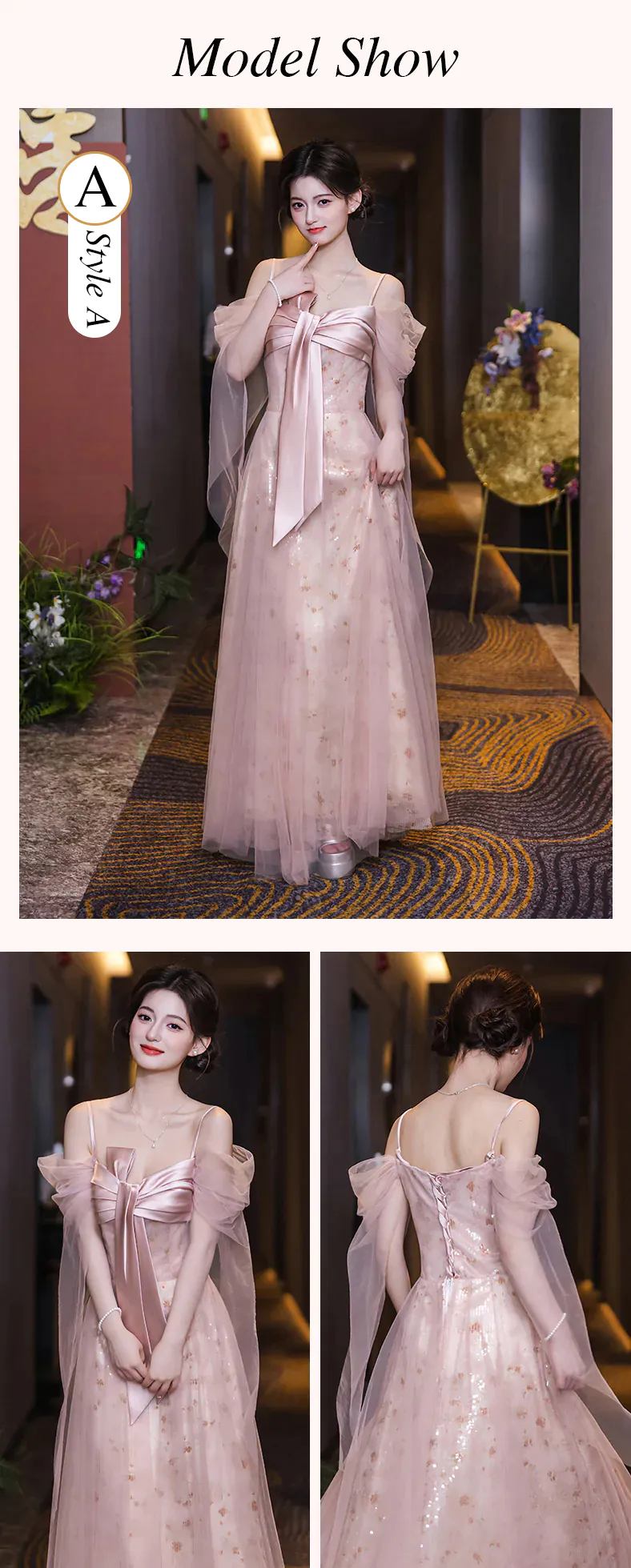 Dreamy A Line Blush Pink Tulle Glitter Bridesmaid Dress Wedding Party Gown16