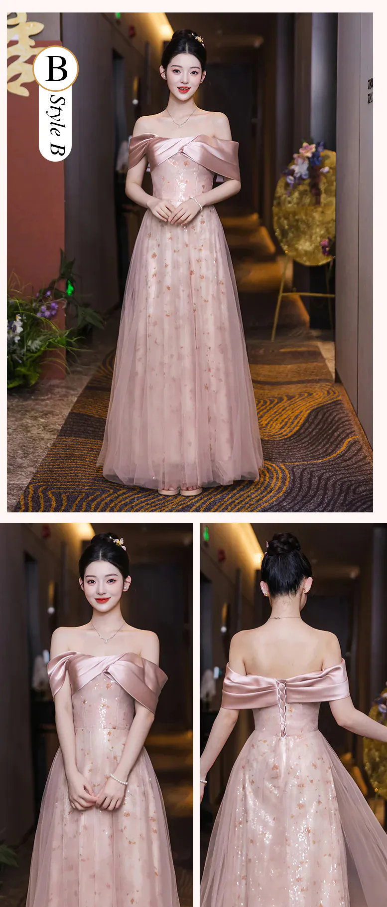 Dreamy A Line Blush Pink Tulle Glitter Bridesmaid Dress Wedding Party Gown19