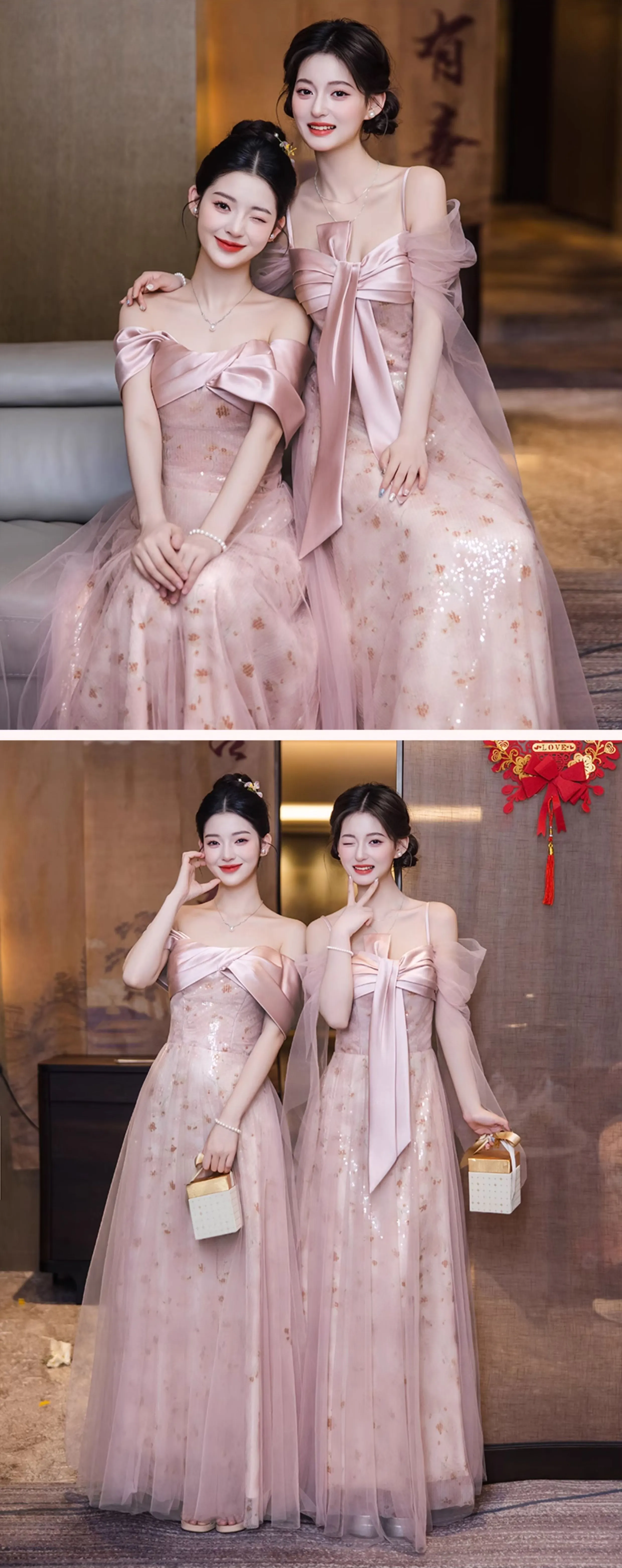 Dreamy A Line Blush Pink Tulle Glitter Bridesmaid Dress Wedding Party Gown21