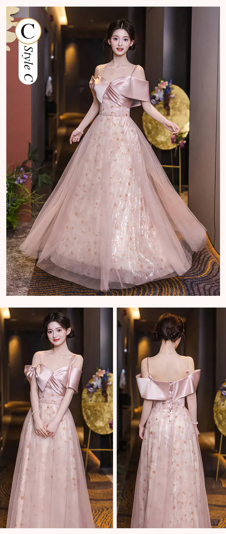 Dreamy A Line Blush Pink Tulle Glitter Bridesmaid Dress Wedding Party Gown22