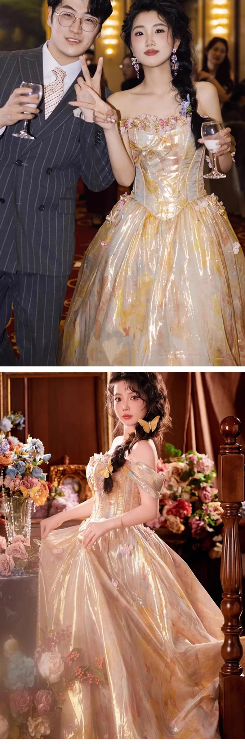Elegant-Golden-Princess-Off-Shoulder-Formal-Ball-Gown-Prom-Party-Dress09