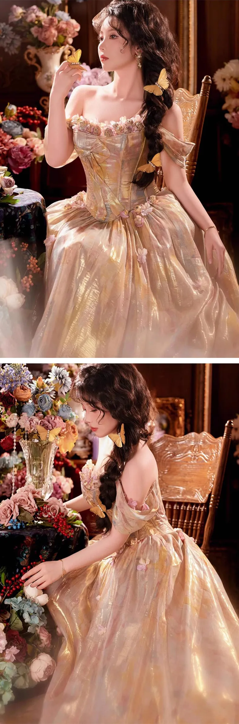 Elegant-Golden-Princess-Off-Shoulder-Formal-Ball-Gown-Prom-Party-Dress10