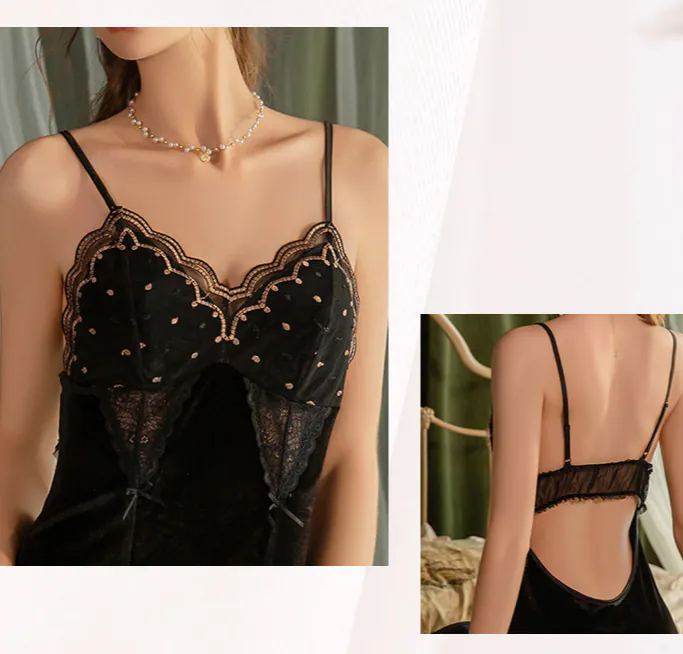 Embroidery-Velvet-Lace-Patchwork-Slip-Nightdress-Built-In-Bra-Sleepwear09