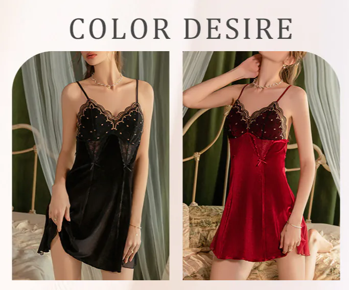 Embroidery-Velvet-Lace-Patchwork-Slip-Nightdress-Built-In-Bra-Sleepwear10