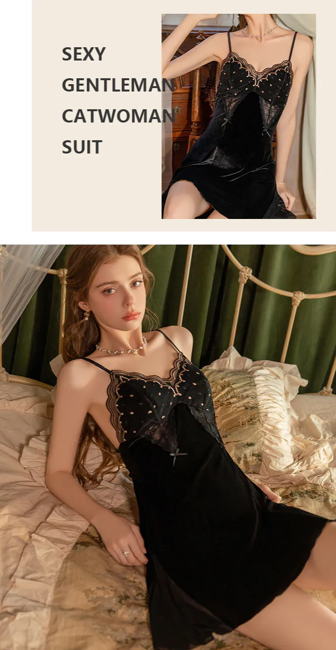 Embroidery-Velvet-Lace-Patchwork-Slip-Nightdress-Built-In-Bra-Sleepwear13