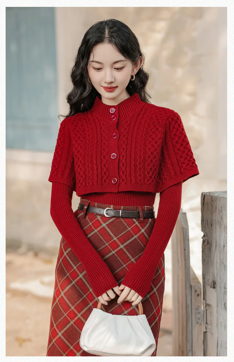 Fashion-Ladies-Plaid-Skirt-with-Red-Long-Sleeve-Sweater-Casual-Suit14