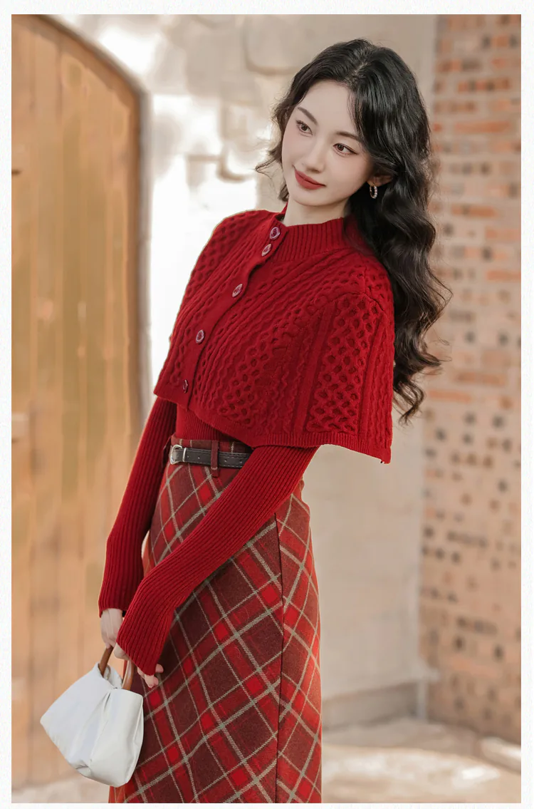 Fashion-Ladies-Plaid-Skirt-with-Red-Long-Sleeve-Sweater-Casual-Suit18