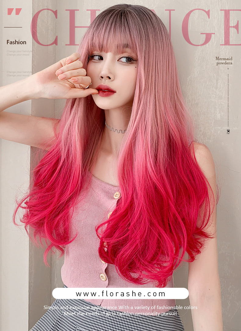 Fashion Realistic Gradient Pink Wig for Party Cosplay with Bangs06