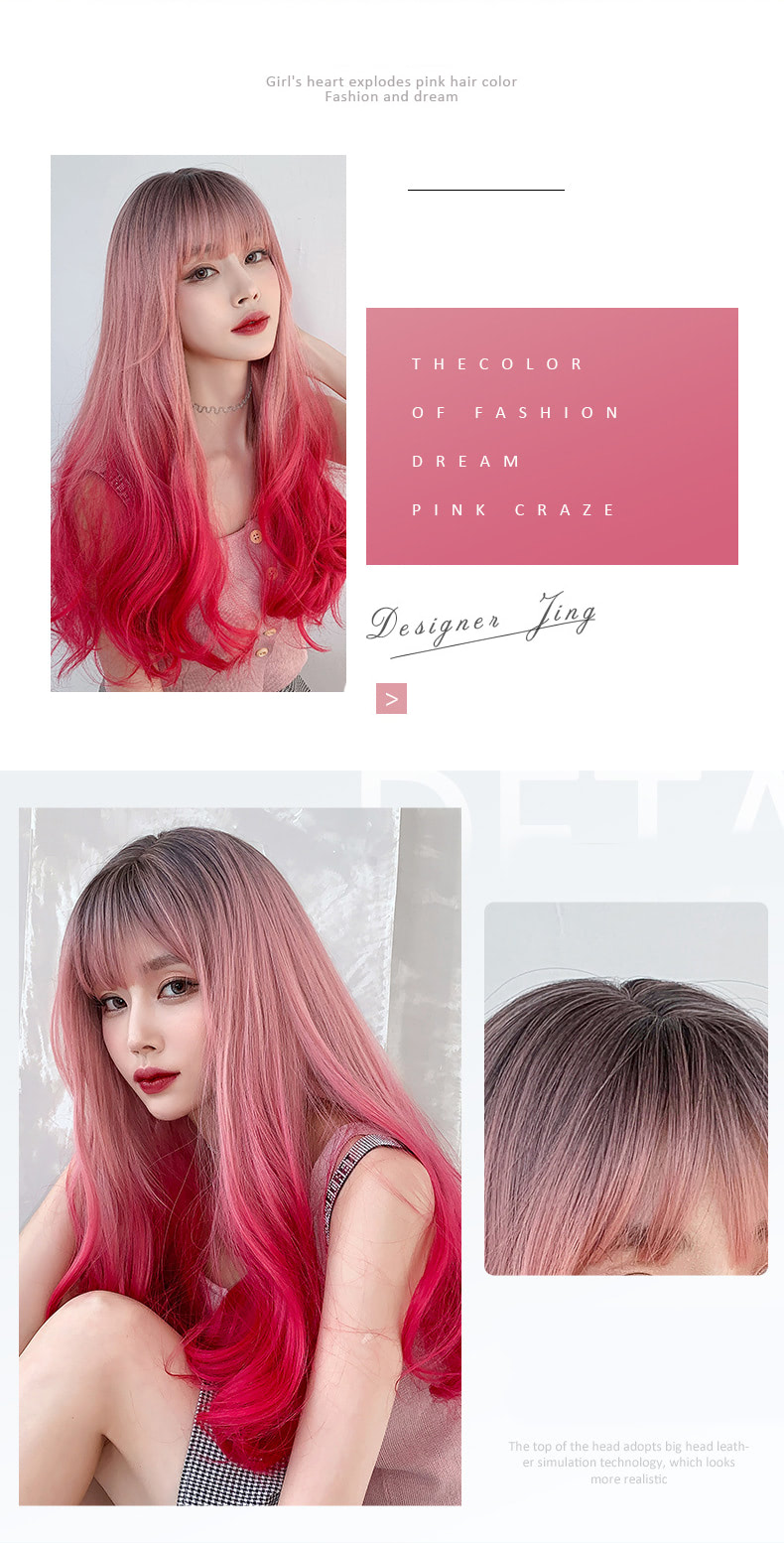 Fashion Realistic Gradient Pink Wig for Party Cosplay with Bangs07