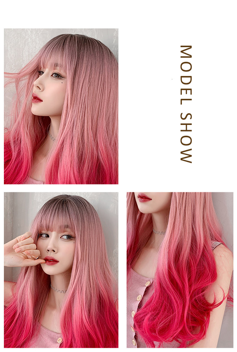 Fashion Realistic Gradient Pink Wig for Party Cosplay with Bangs11