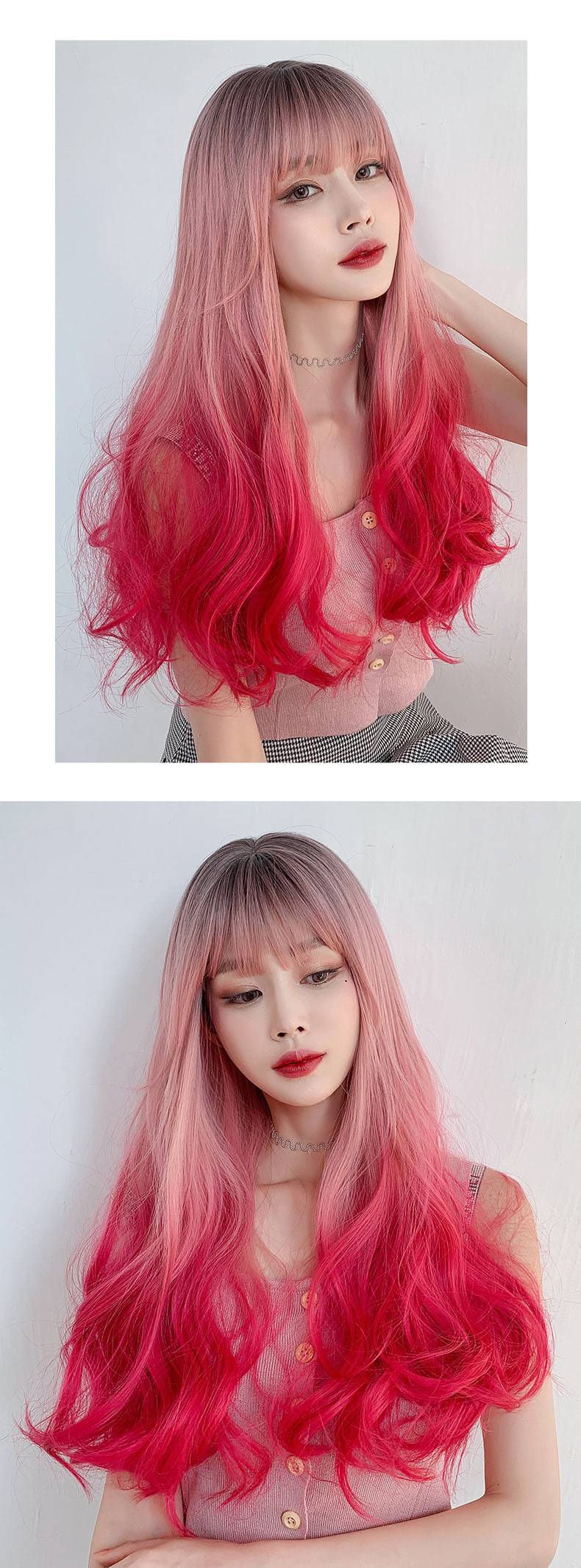 Fashion Realistic Gradient Pink Wig for Party Cosplay with Bangs12