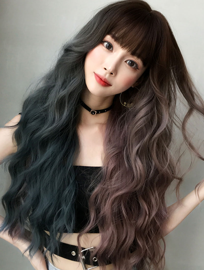 Fashion Two Tone Split Color Heat Resistant Fibre Long Hair Wig01
