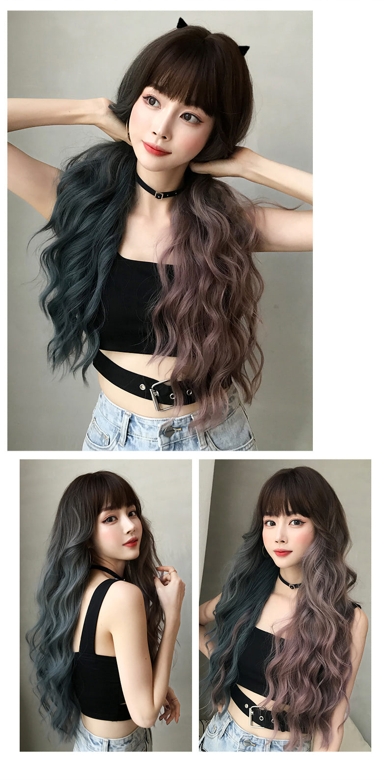 Fashion Two Tone Split Color Heat Resistant Fibre Long Hair Wig11