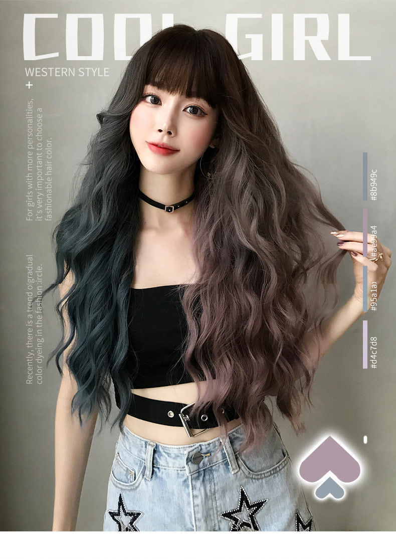 Fashion Two Tone Split Color Heat Resistant Fibre Long Hair Wig14