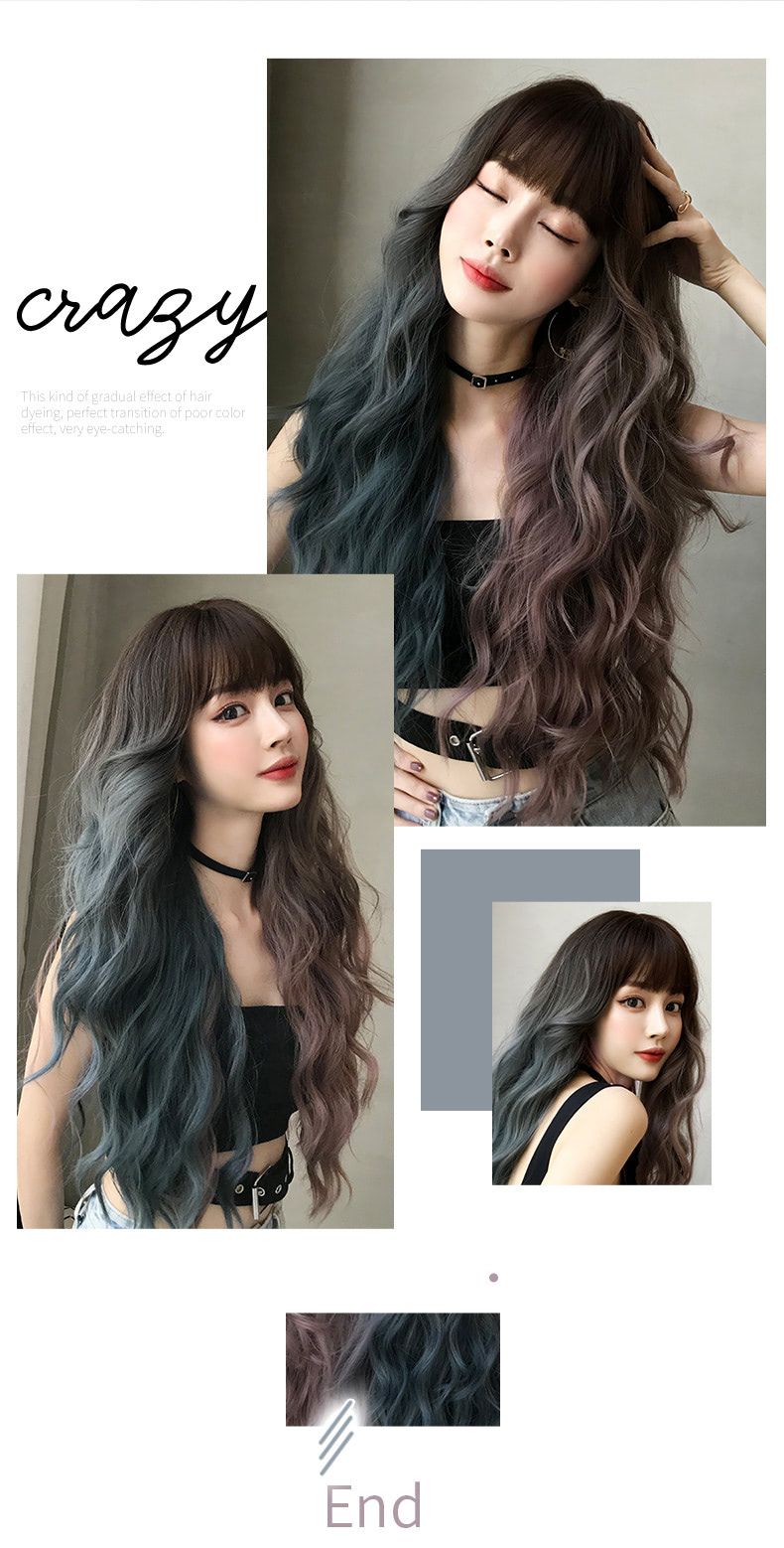 Fashion Two Tone Split Color Heat Resistant Fibre Long Hair Wig16