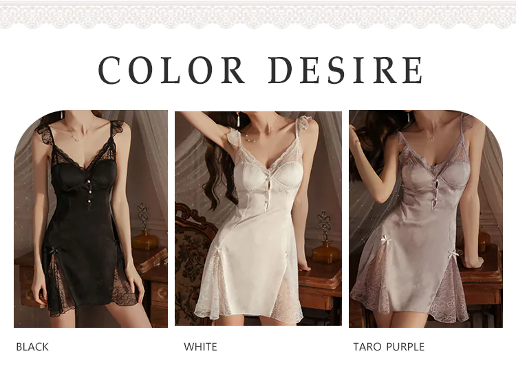 Feminine-Deep-V-Backless-Lace-Hem-Shaping-Bust-Support-Nightdress13