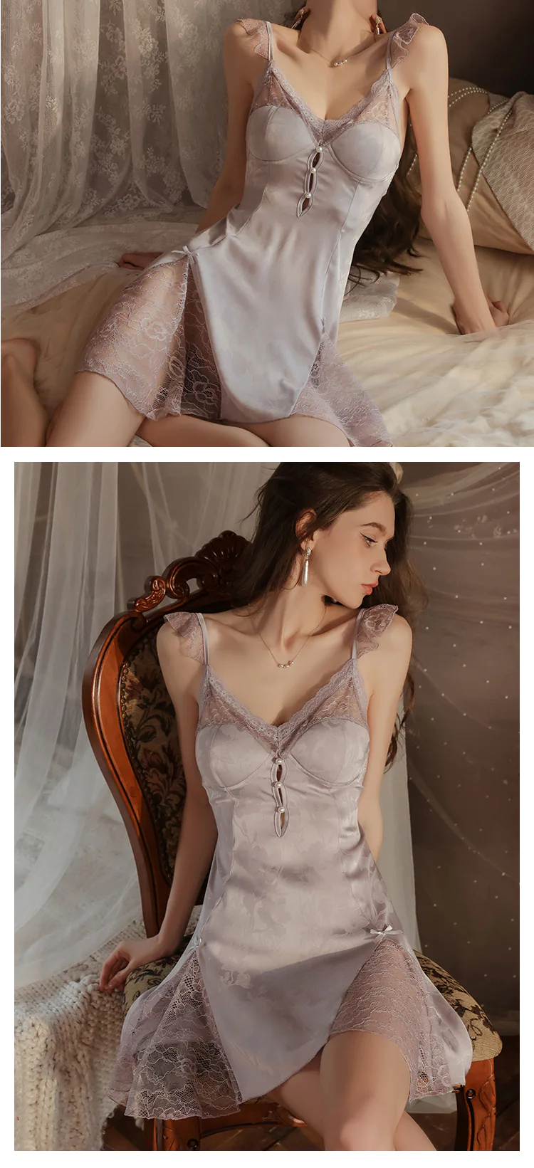Feminine-Deep-V-Backless-Lace-Hem-Shaping-Bust-Support-Nightdress19