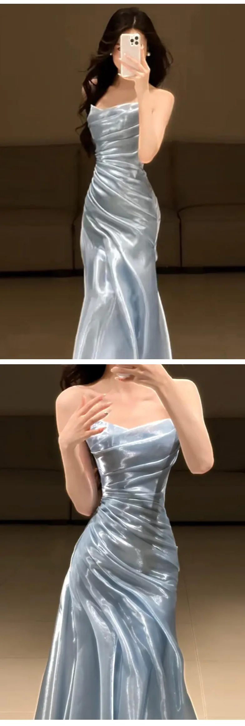 Glossy-Silver-Gray-Strapless-Ruched-Bodice-Trumpet-Mermaid-Evening-Gown12