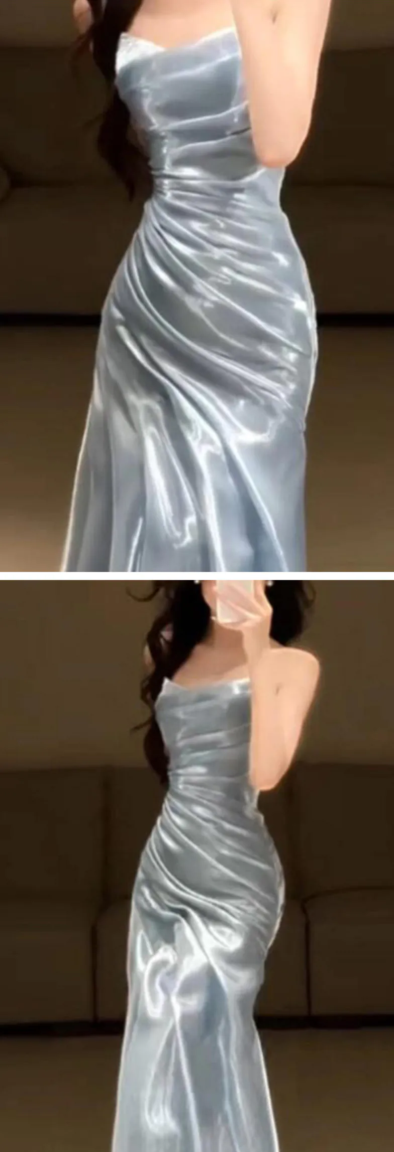 Glossy-Silver-Gray-Strapless-Ruched-Bodice-Trumpet-Mermaid-Evening-Gown13
