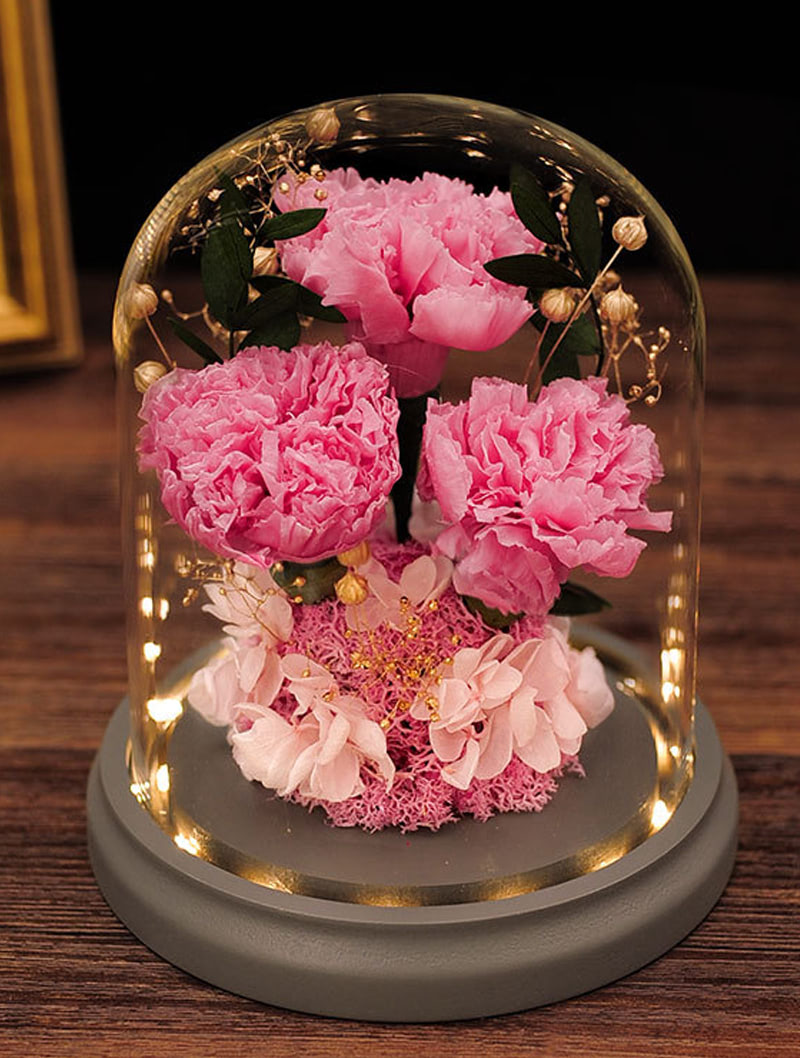 Handmade Eternal Carnation Glass Dome for Mother’s Day Birthday01