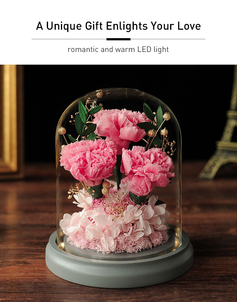 Handmade Eternal Carnation Glass Dome for Mother’s Day Birthday09