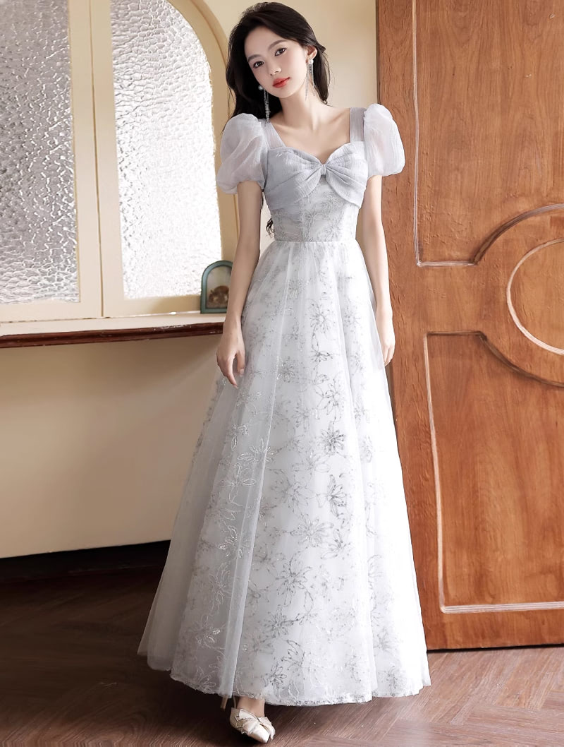 Light Gray Tulle Evening Dress Banquet Prom Birthday Party Formal Ball Gown01