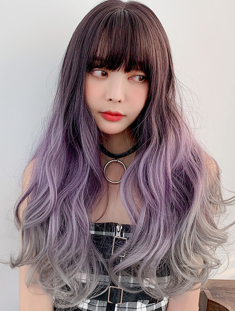 Natural Loose Wavy Gradient Purple Synthetic Natural Long Wig01
