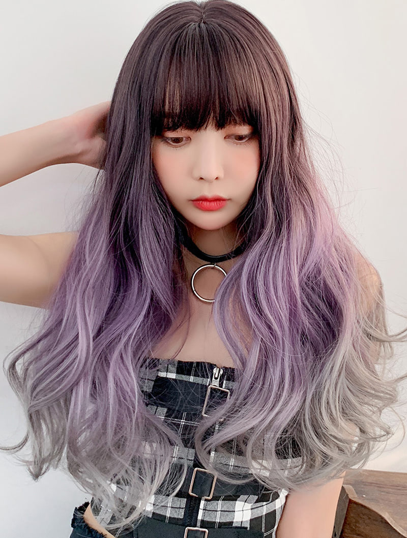 Natural Loose Wavy Gradient Purple Synthetic Natural Long Wig03