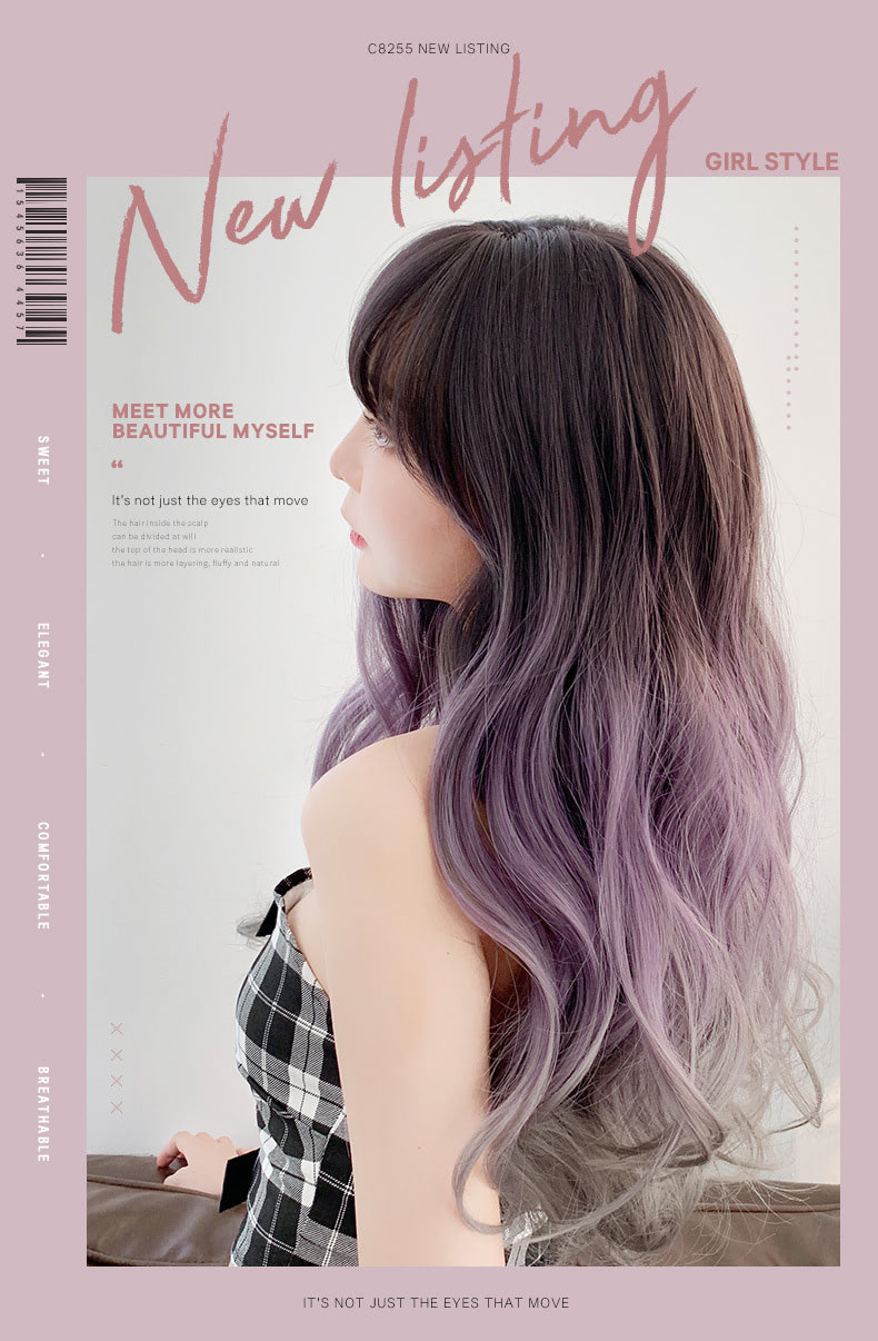 Natural Loose Wavy Gradient Purple Synthetic Natural Long Wig06