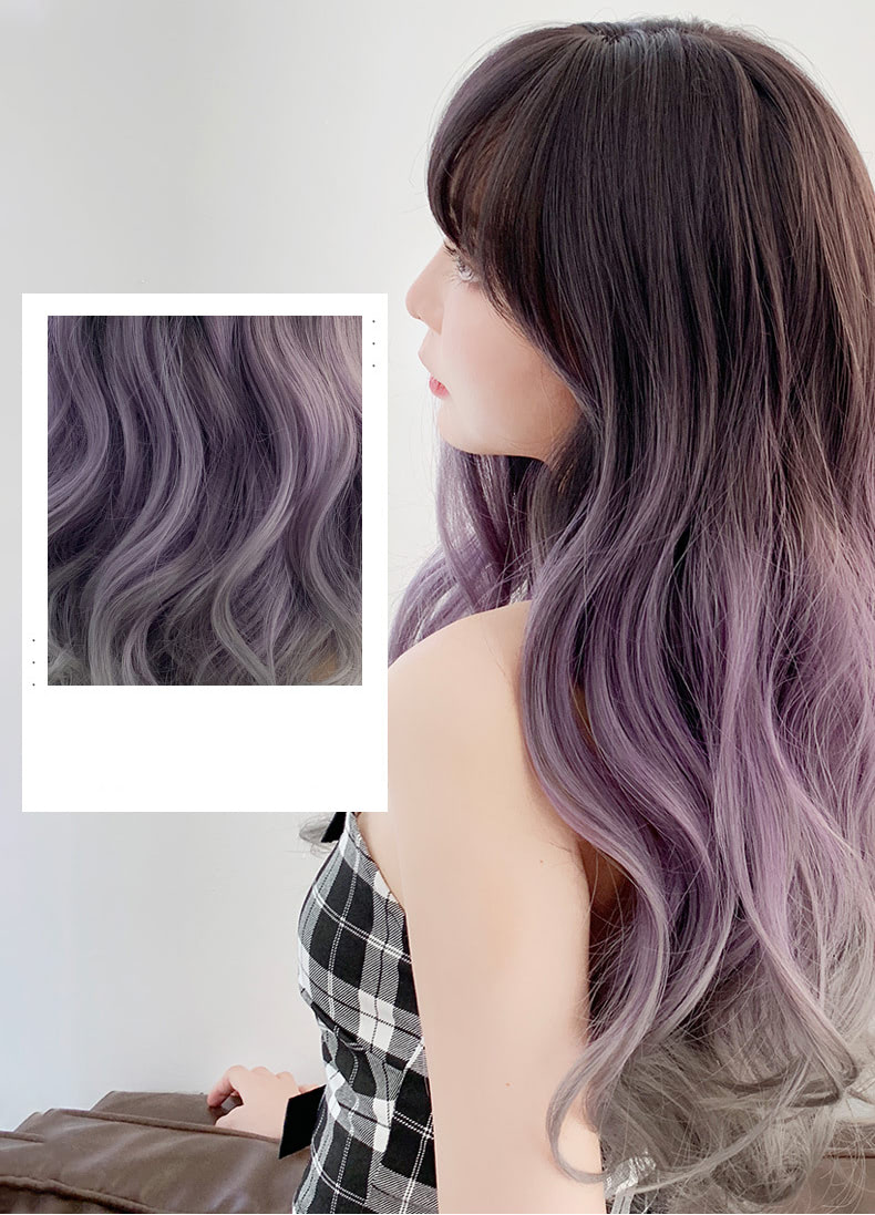 Natural Loose Wavy Gradient Purple Synthetic Natural Long Wig08