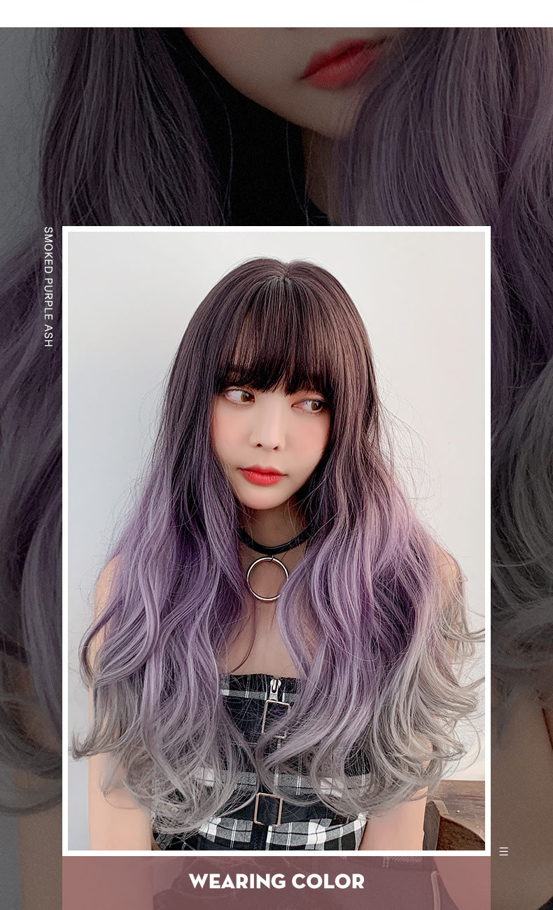Natural Loose Wavy Gradient Purple Synthetic Natural Long Wig09