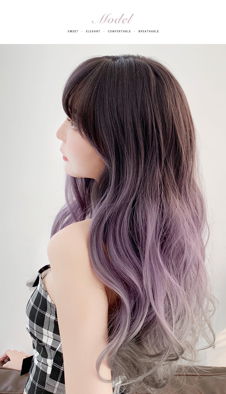 Natural Loose Wavy Gradient Purple Synthetic Natural Long Wig10