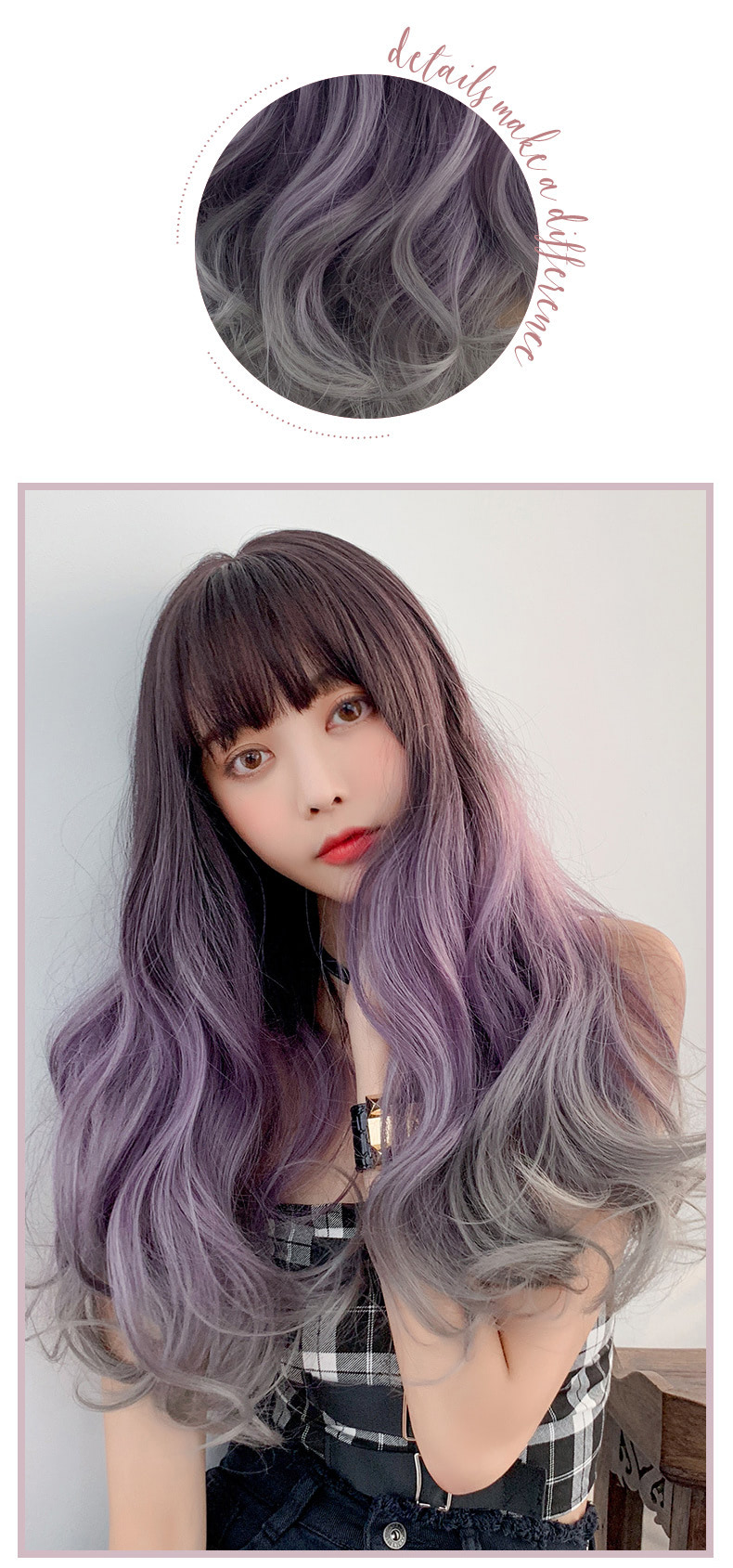 Natural Loose Wavy Gradient Purple Synthetic Natural Long Wig11