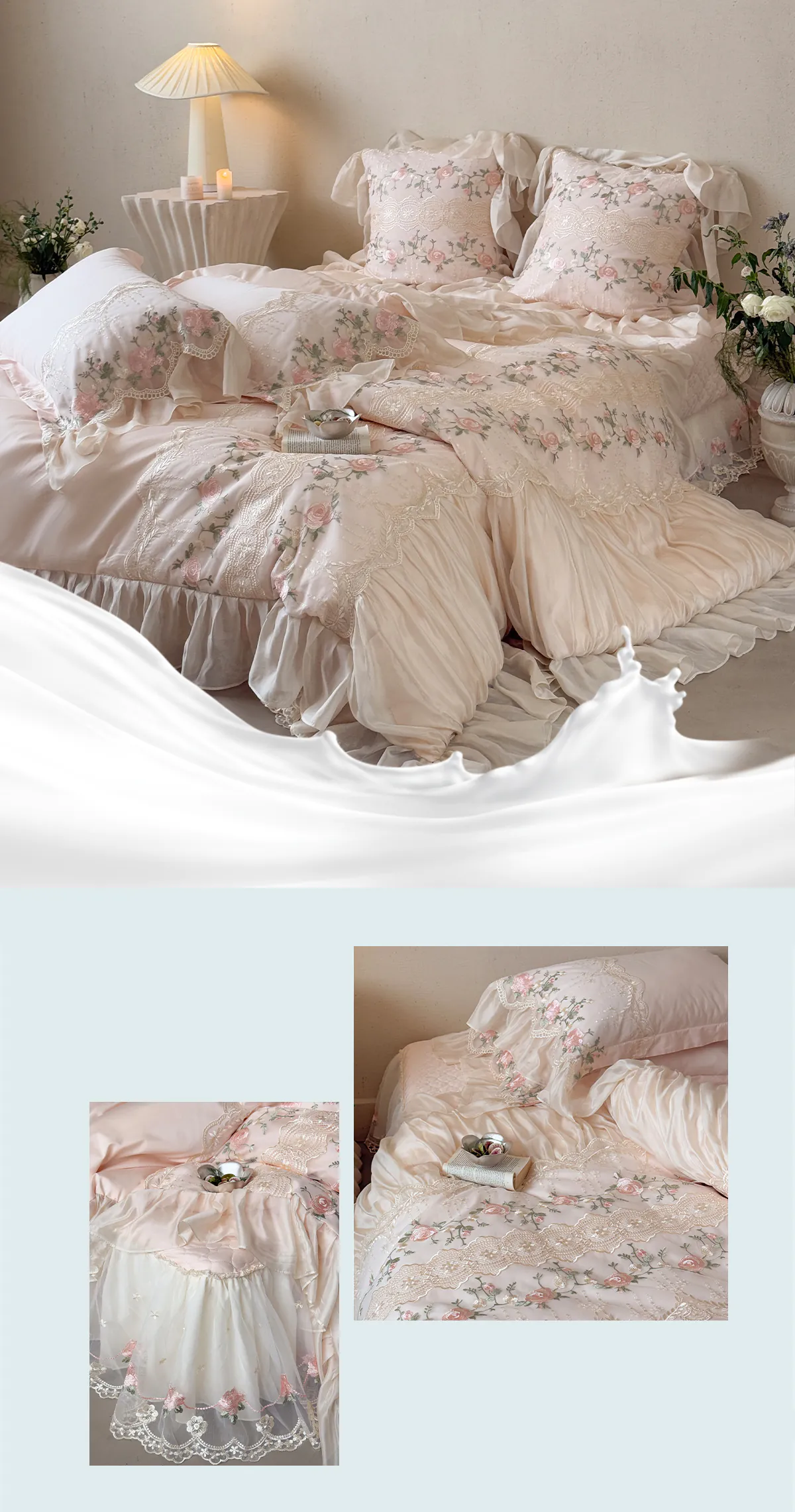 Romantic-Rose-Floral-Embroidery-Sheer-Lace-Aesthetic-Bedding-Set-Gift17