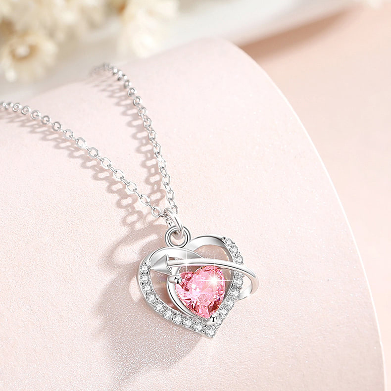 S925 Silver Fall into Love Necklace Fashion Zircon Arrow Heart Pendant02
