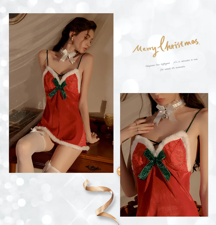 Sexy-Deep-V-Neck-Christmas-Red-Open-Back-Velvet-Cami-Nightgown11